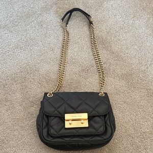 Michael Kors Black Quilted Crossbody Bag with Gold Accents